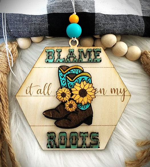 Blame it all on my roots Wooden Mirror Charm Leopard Print boots and Sunflowers